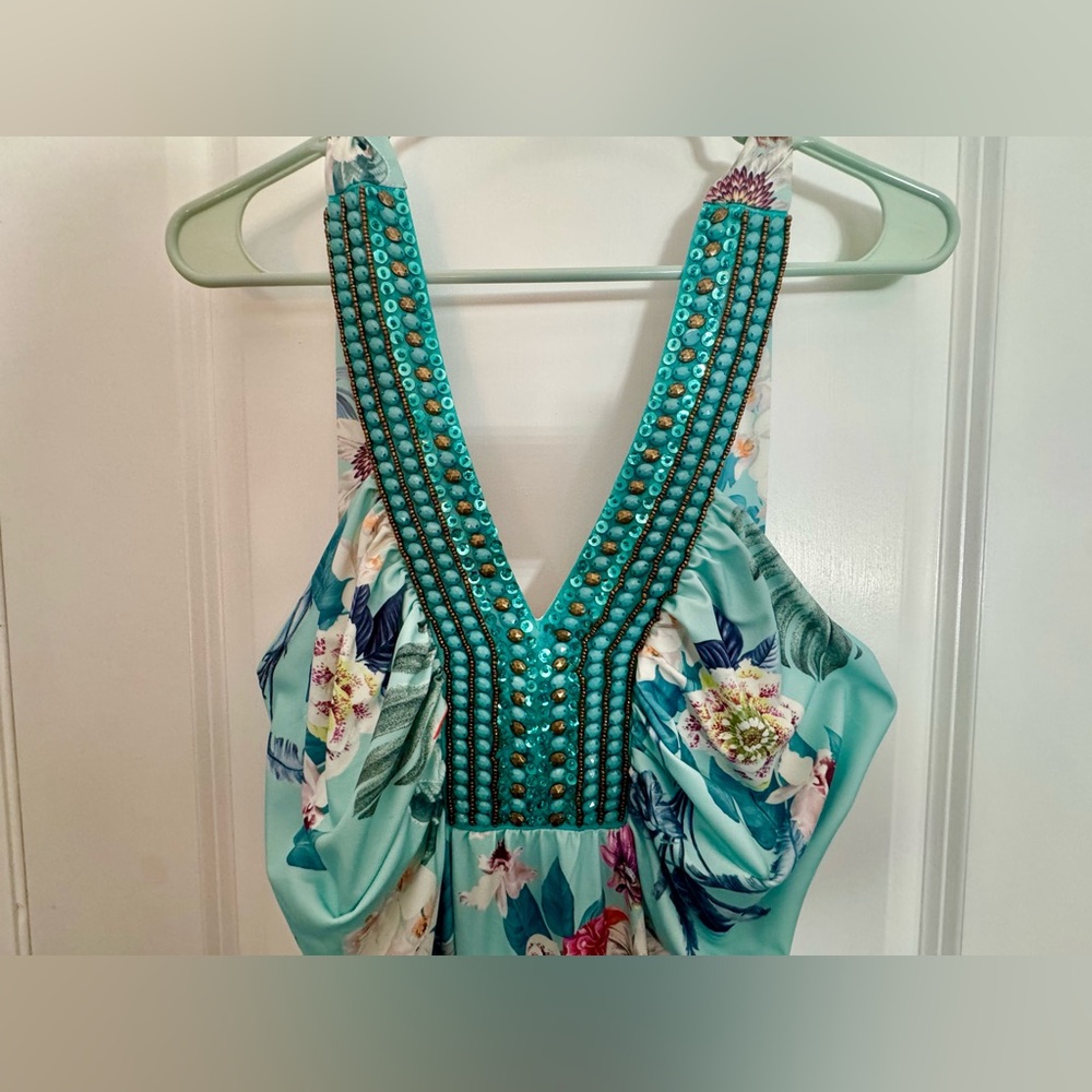 Boston Proper Teal Floral Dress - Picture 2 of 7